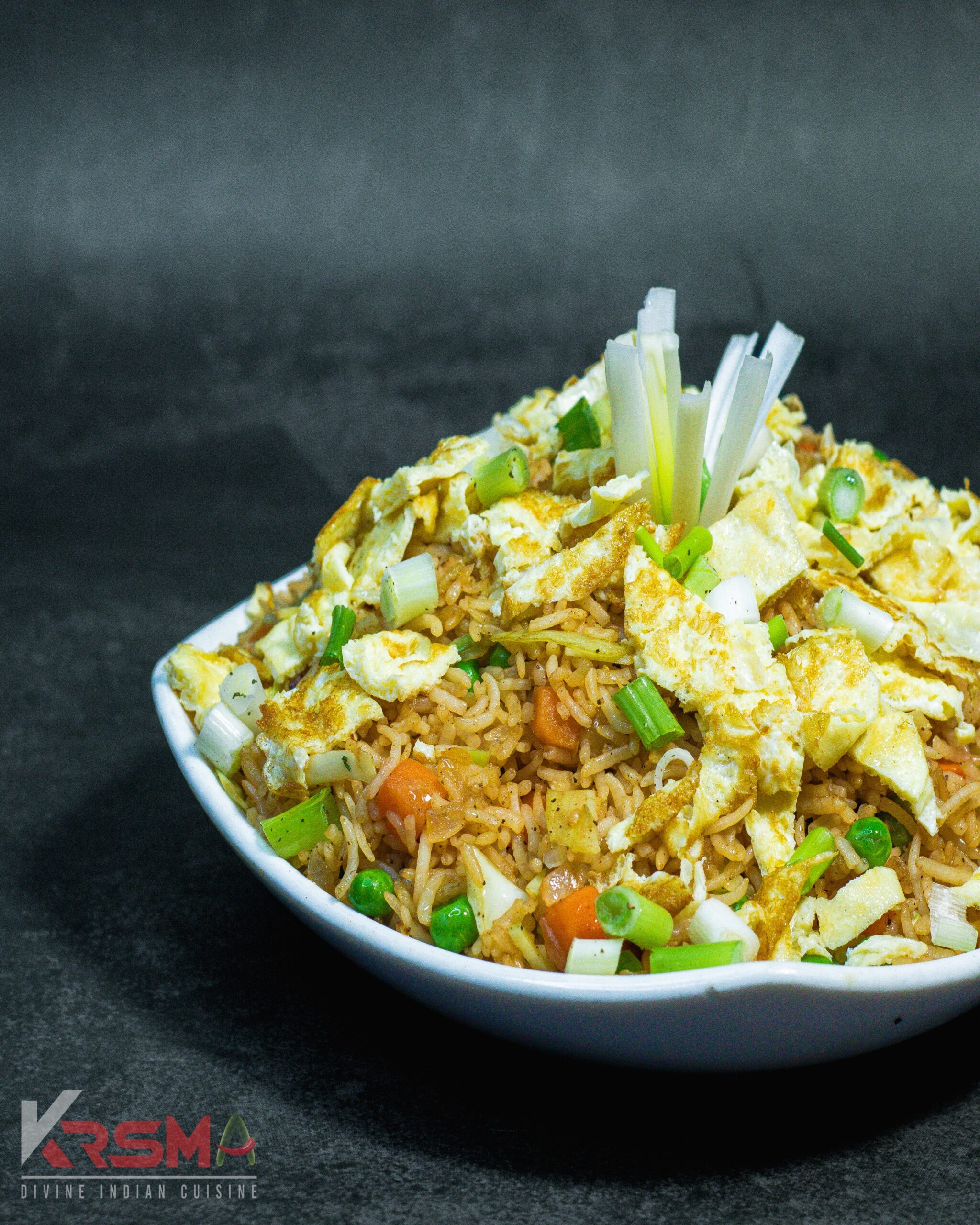 Egg Fried Rice Delhi Style - Flavorful fried rice with scrambled eggs and spices, served fresh at Krsma Indian restaurant,