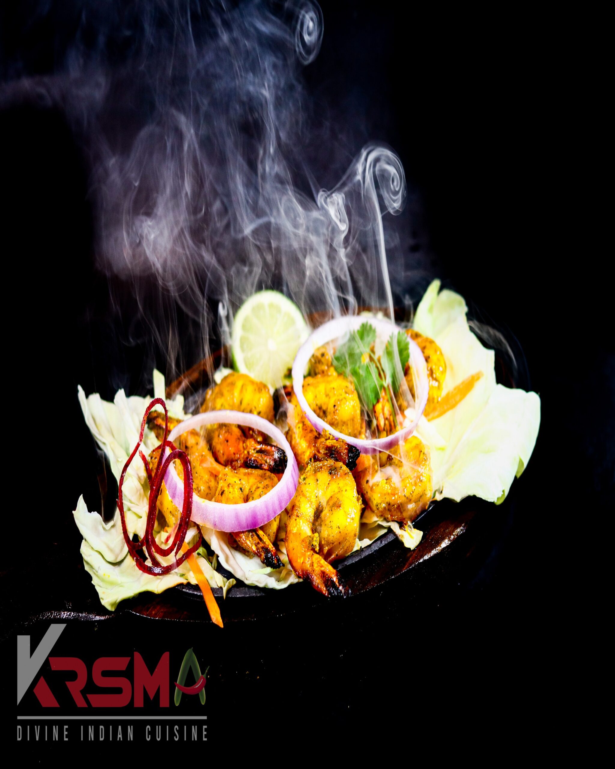 Prawn Tikka - Succulent prawns marinated in spices and grilled to perfection, served fresh at Krsma Indian Cuisine