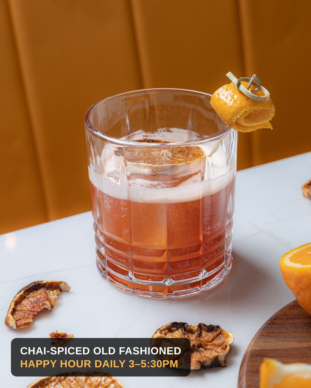 Chai-spiced old fashioned cocktail at KRSMA Vancouver