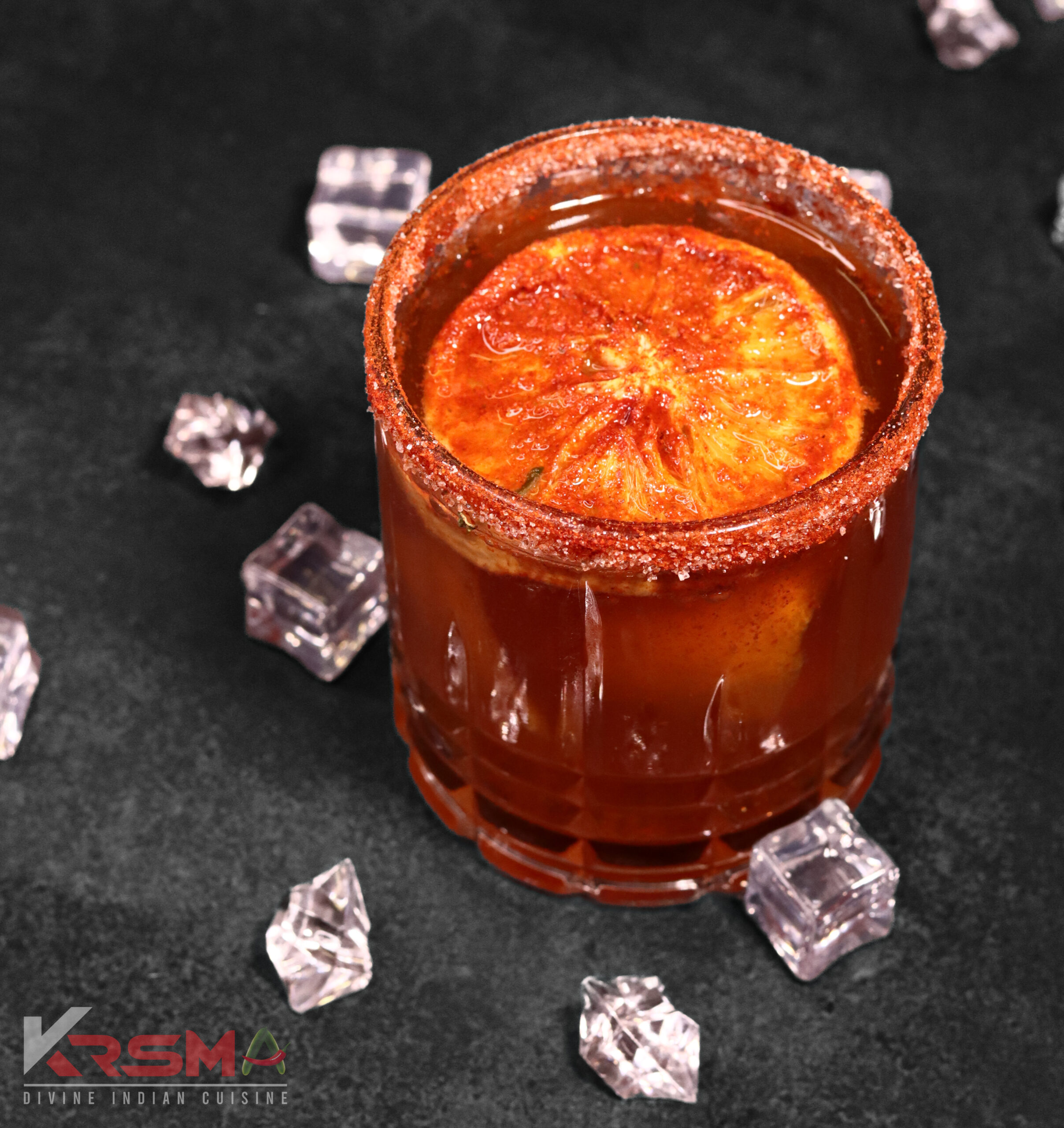 Chili-rimmed whiskey cocktail at KRSMA Indian Restaurant